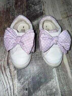 Wonder Nation White Sneakers with Lavender Polka Dot Bow